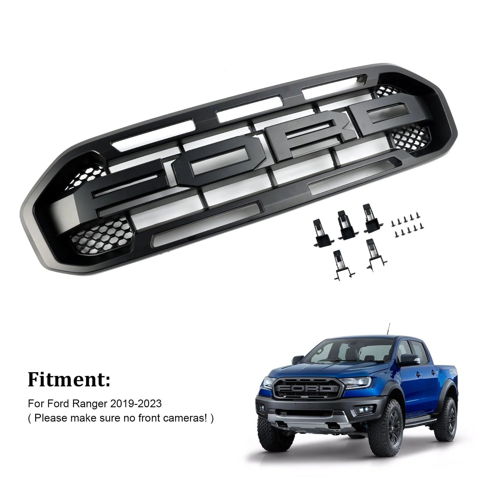 Grill to suit Ford Ranger Black Raptor Style Front Bumper Grille 2019-2023