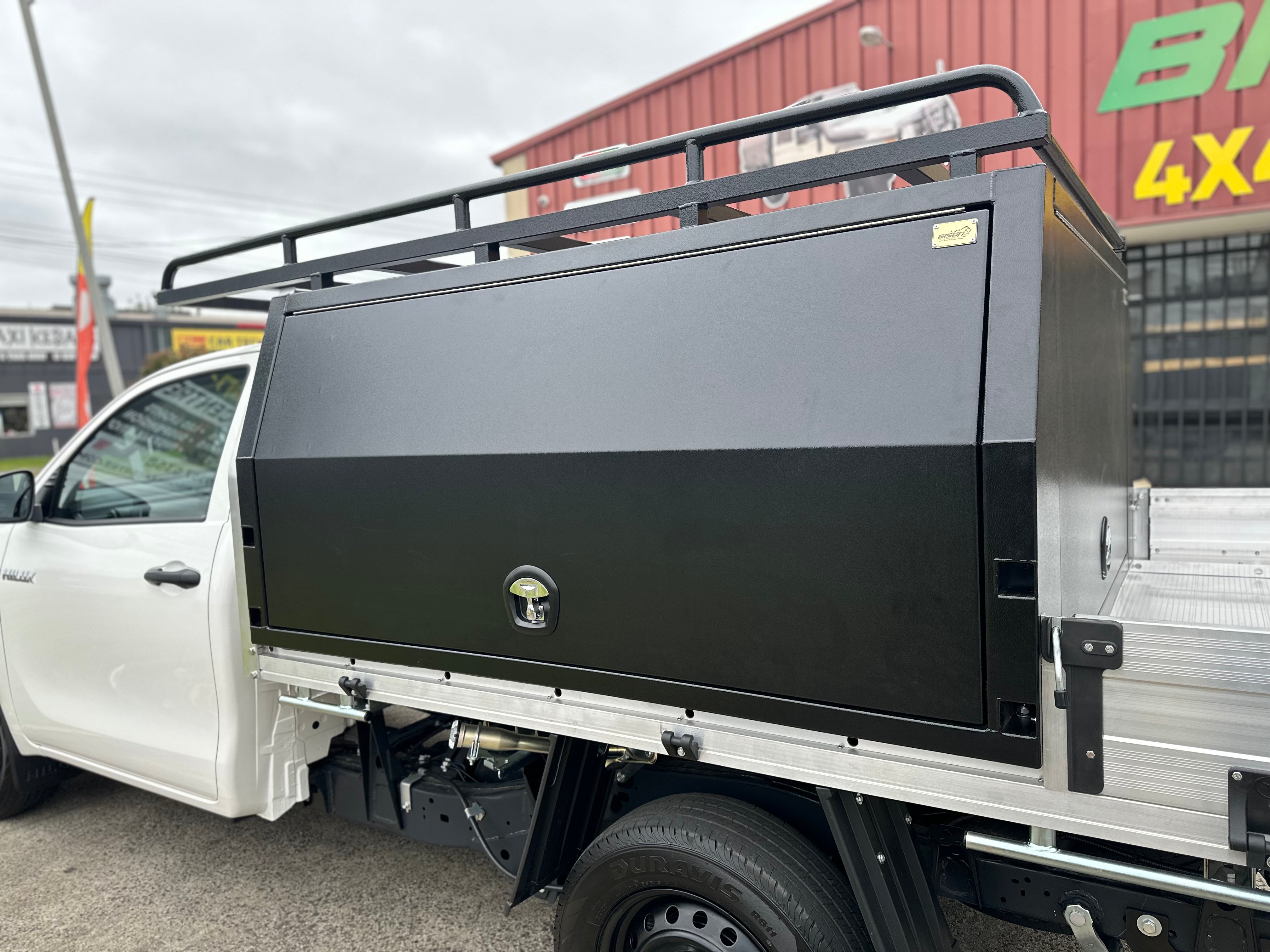 BISON 4X4 ALLOY CANOPY 1800MM JACK-OFF POWER-COATED BLACK | 2 DOORS