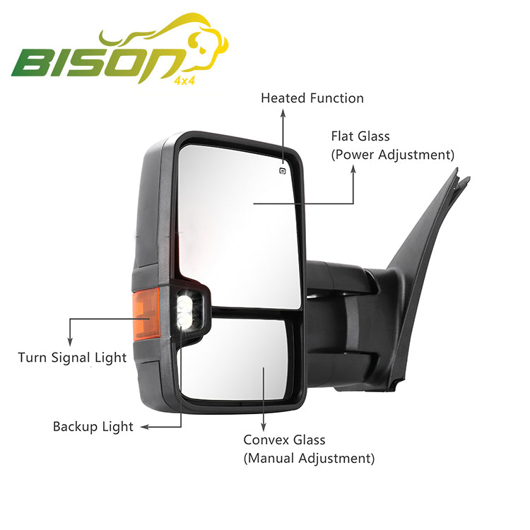 Towing Mirror For Toyota Tundra Power Heated Black 2017-2021