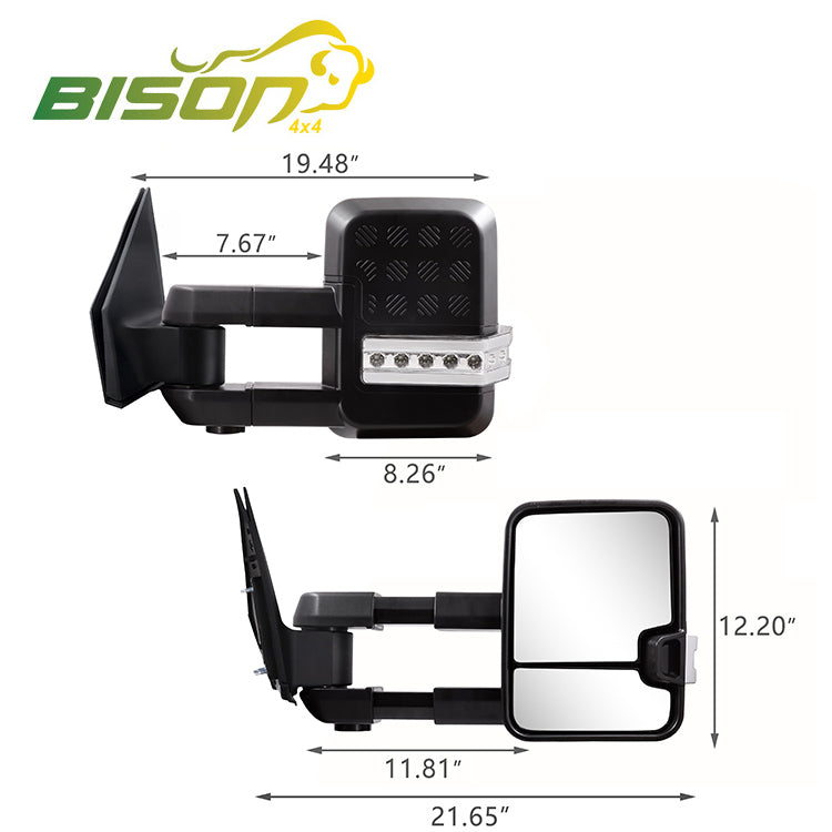 Extendable Towing Mirrors for Toyota Landcruiser 200 Series 2007-2021 Electric