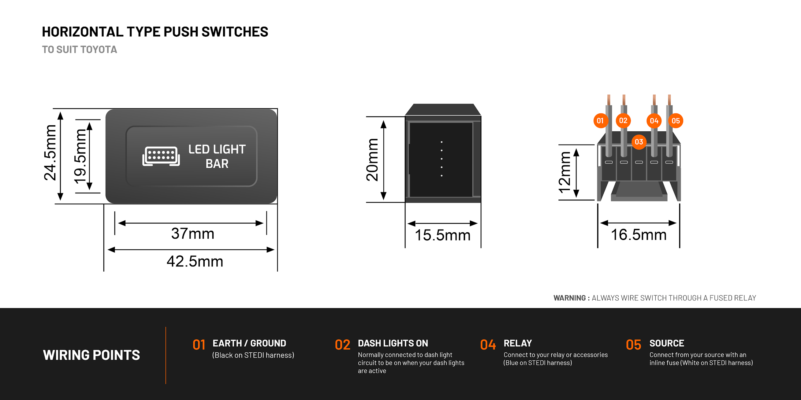 HORIZONTAL TYPE PUSH SWITCHES TO SUIT TOYOTA