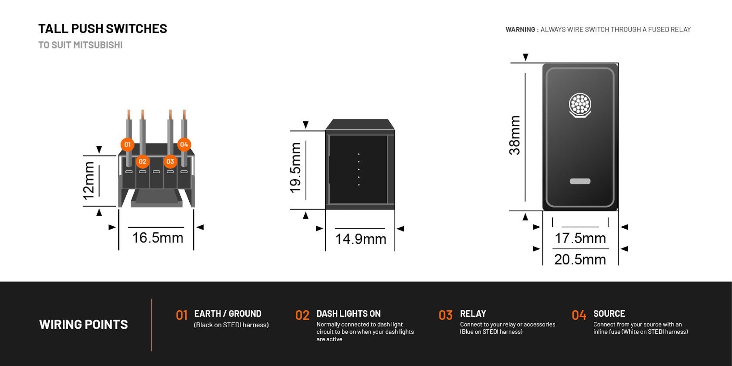 Tall Type Push Switch to Suit Mitsubishi | Driving Lights
