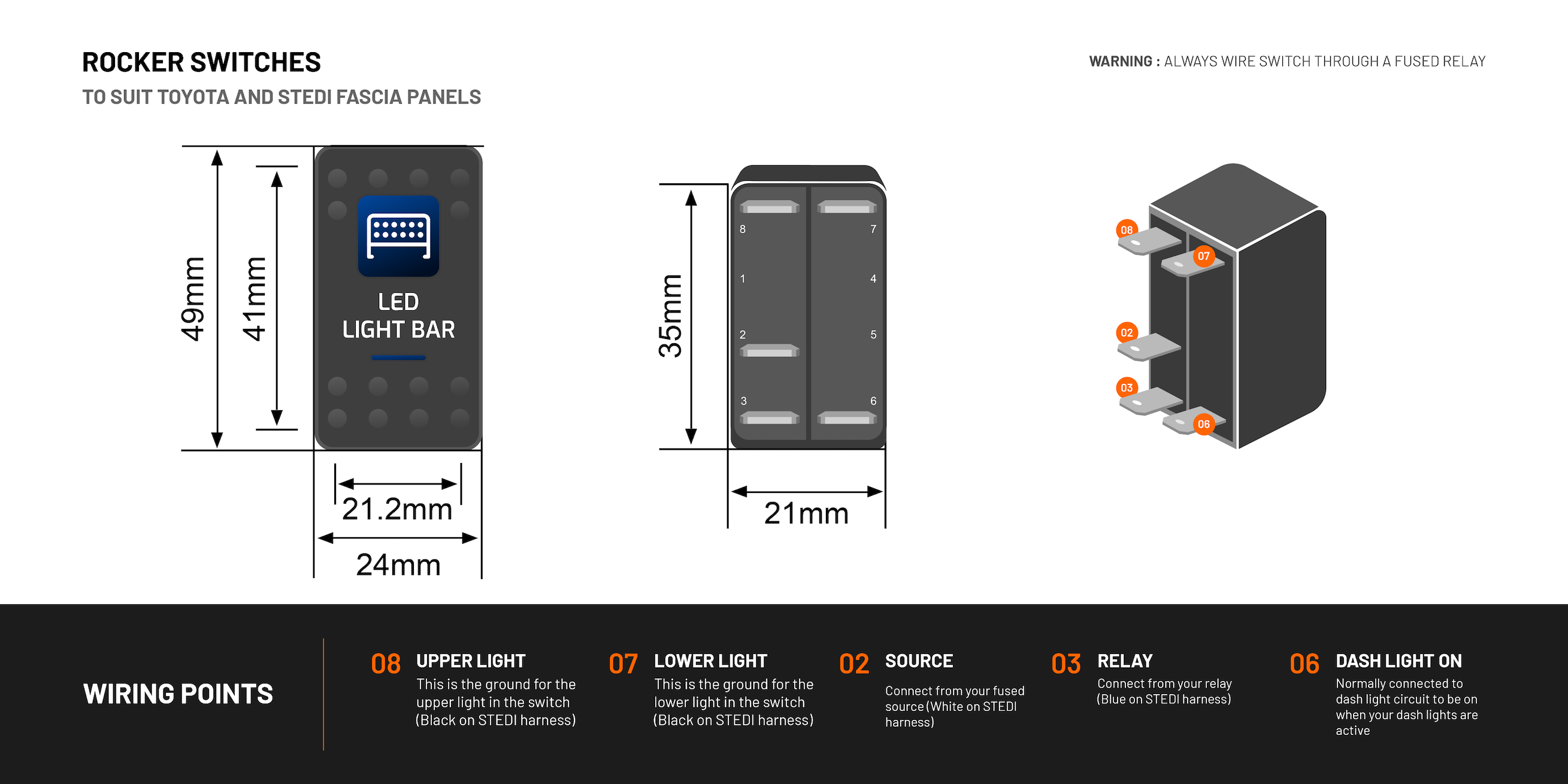 Rocker Switch for 4x4 Right Side Lights Back Lit Blue