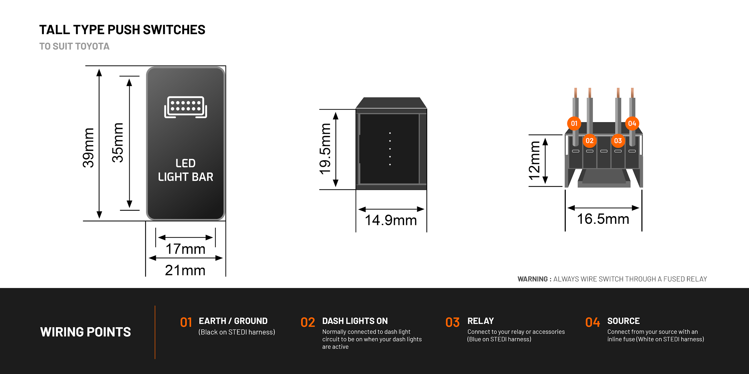 Tall Type Push Switch To Suit Toyota | Auxiliary Battery