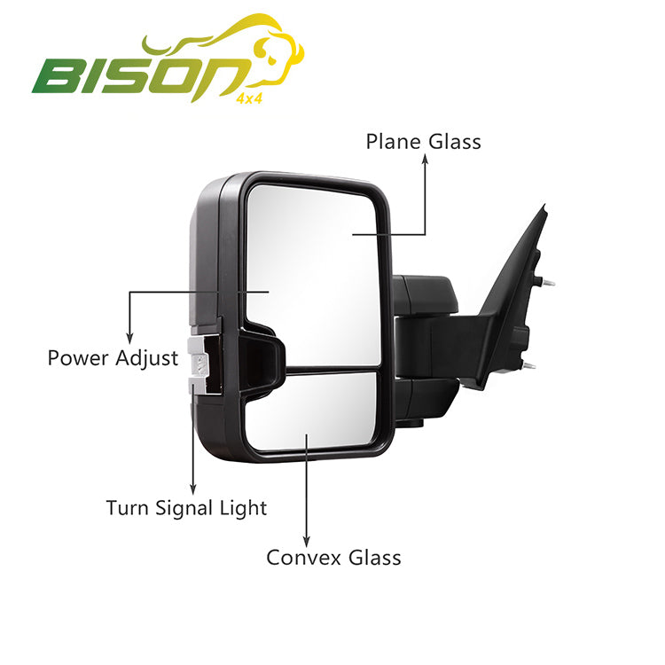 Extendable Towing Mirrors For Ford Ranger 2011-06/2022, Black Electric