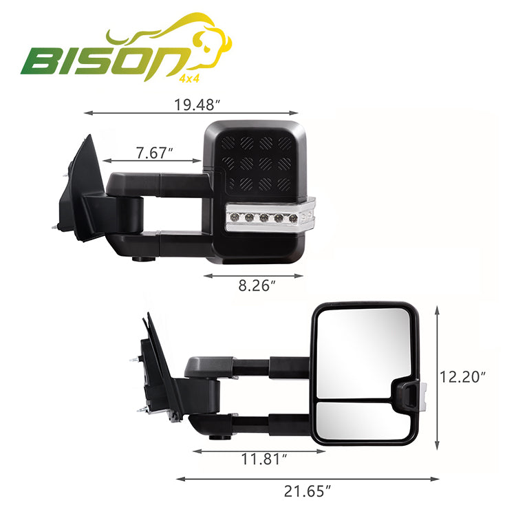 Extendable Towing Mirrors For Ford Ranger 2011-06/2022, Black Electric