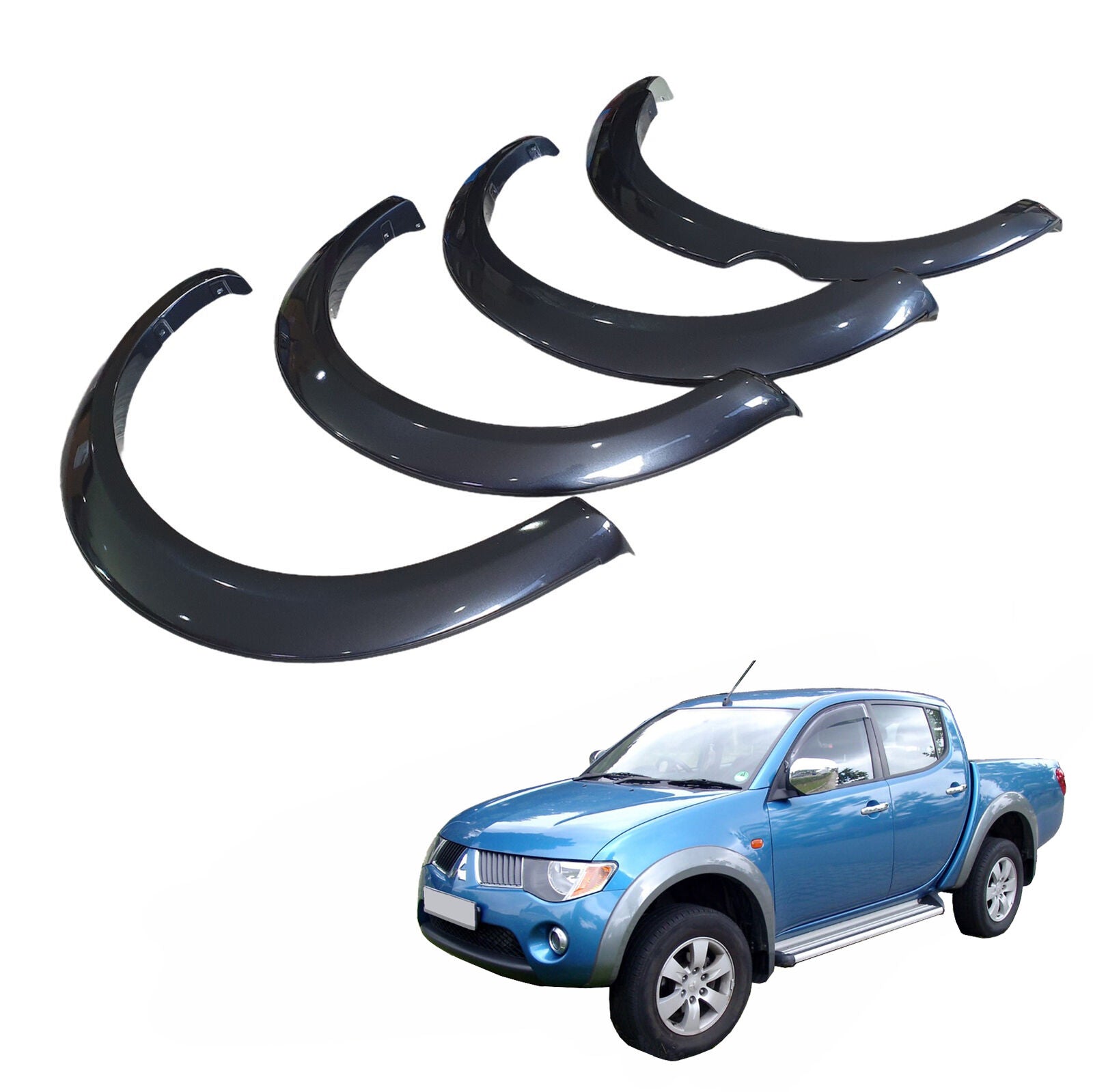 BISON 4X4 Fender Flares Wheel Arch Protector For Mitsubishi Triton 2006-2014 Matte Black Smooth