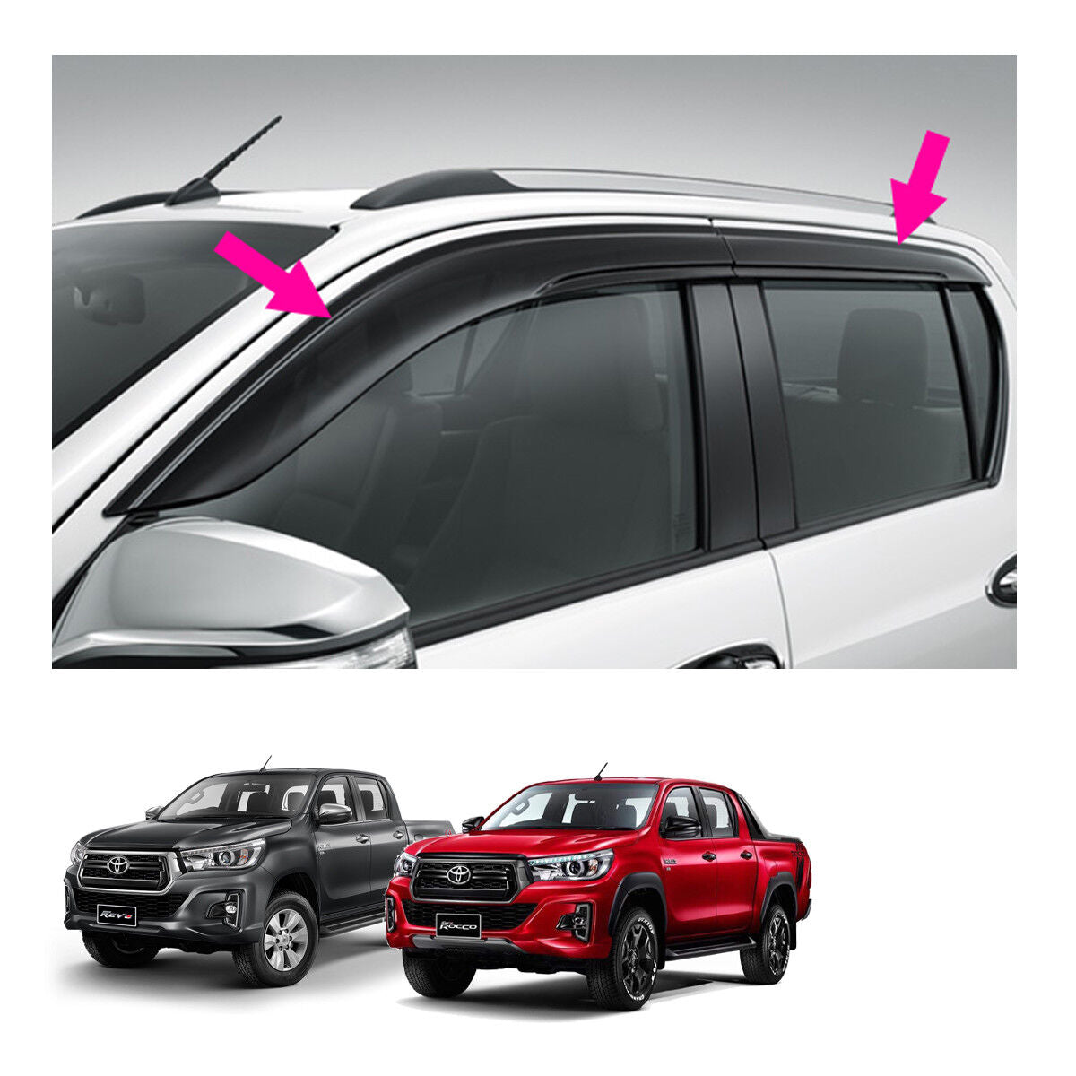 BISON 4X4 Weather Shields Door Visors for Toyota Hilux 2015-2018