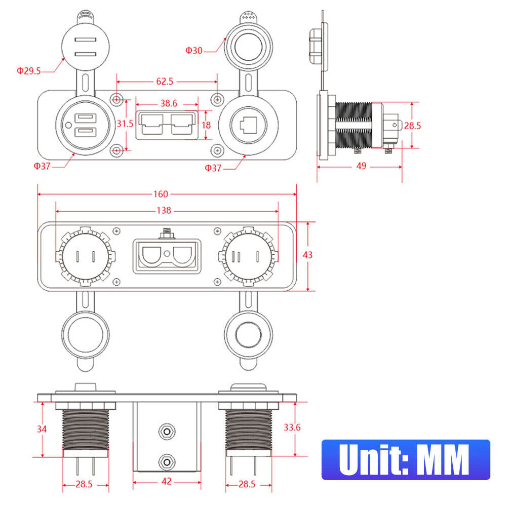 50A Anderson with Dual USB 4.2A Engel Socket Recessed Flush Plate